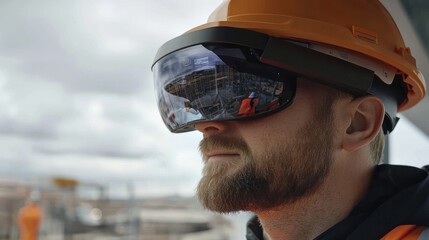 Poster - Construction Worker Wearing a Hard Hat and Augmented Reality Glasses
