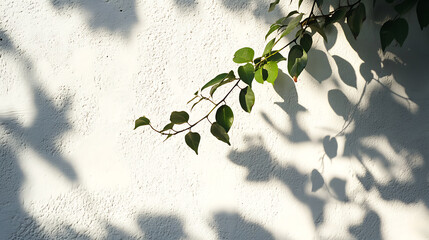Poster - tropical leaf shadows on white wall abstract natural background minimalist photo