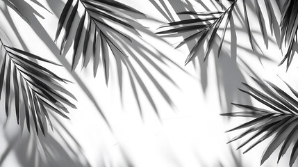 Poster - tropical leaf shadows on white wall abstract natural background minimalist photo