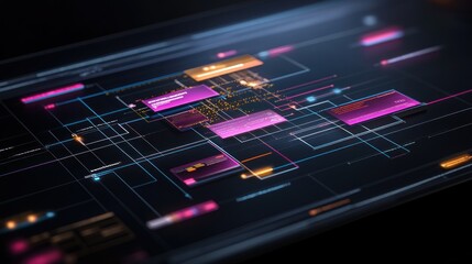Poster - Abstract Digital Interface with Colorful Data Boxes and Lines