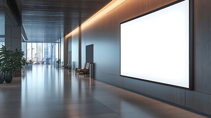 Aufkleber - sleek digital billboard in modern office lobby seamlessly integrated into minimalist architecture soft ambient lighting highlighting frame