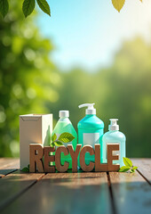 The word recycle as an encouragement to recycle, reuse and remanufacture ecologically and environmentally friendly products in a circular economy to protect the environment and conserve resources