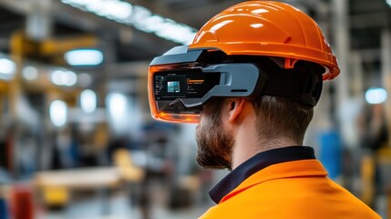 Poster - Construction Worker Wearing Safety Helmet and Virtual Reality Headset