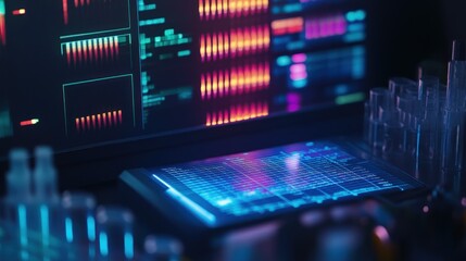 Leinwandbilder - Digital Data Display with Laboratory Equipment