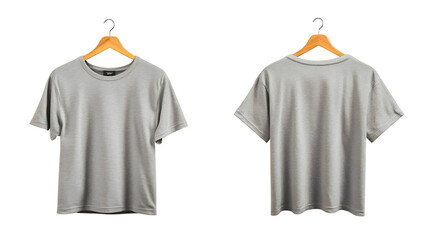 Aufkleber - mockup of plain gray tshirt with wooden hanger front and back views isolated on white