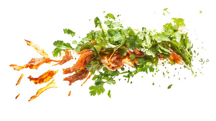 Poster - mouthwatering culinary art closeup of tacos al pastor vibrant ingredients textured meat fresh cilantro isolated on crisp white background
