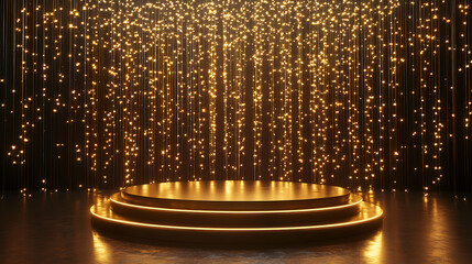 Leinwandbilder - luxurious empty stage podium with shiny gold background and glowing lights 3d rendered backdrop