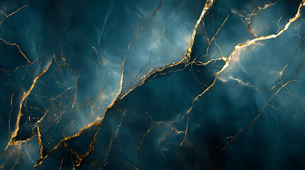 Poster - luxurious dark blue marble texture with shimmering gold veins creating an elegant and sophisticated background
