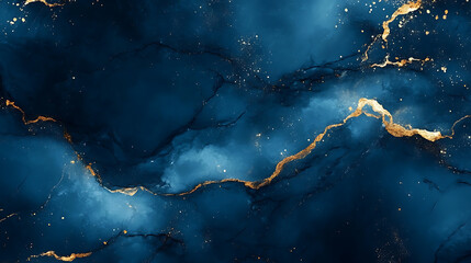 Poster - luxurious dark blue marble texture with shimmering gold veins creating an elegant and sophisticated background