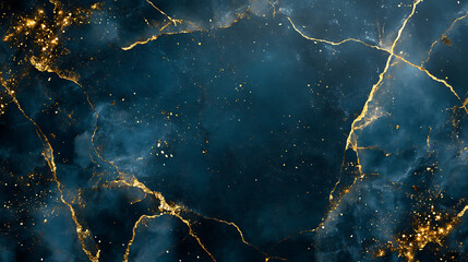 Poster - luxurious dark blue marble texture with shimmering gold veins creating an elegant and sophisticated background