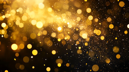 Poster - golden glitter circle of light shine sparkles on black background abstract digital illustration