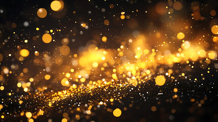 Poster - golden glitter circle of light shine sparkles on black background abstract digital illustration