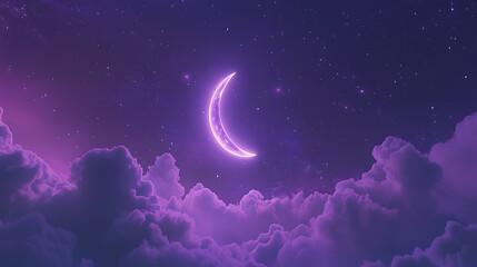 dreamy purple night sky with luminous crescent moon wispy clouds and twinkling stars celestial phone