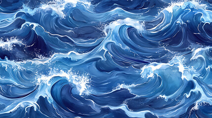 Aufkleber - paint blue water sea abstract waves watercolor seamless texture hand painted background
