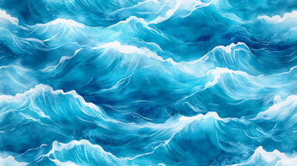 Aufkleber - paint blue water sea abstract waves watercolor seamless texture hand painted background