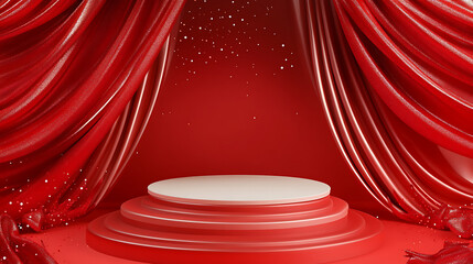 Fototapete - red podium 3d illustration on room background red gradient color display advertising display with bl
