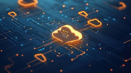 Poster - Illuminated Cloud Icon on Abstract Circuit Board