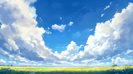 Poster - Blue sky and white clouds prairie