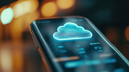 Poster - Smartphone Display with a Blue Cloud Icon Depicting Cloud Computing