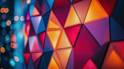Poster - Abstract Geometric Wall of Triangular Shapes with Vibrant Colors