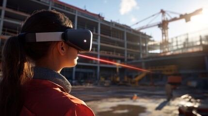 Poster - Woman Wearing VR Headset on Construction Site