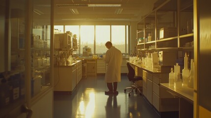 Poster - Scientist Working in a Laboratory with Sunlight Streaming Through the Window