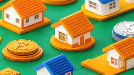Poster - A house with a coin on top of it and a house with a dollar sign on top of it.