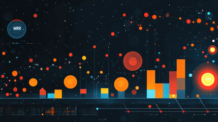 Poster - A colorful, abstract image of a cityscape with a large red circle in the middle. The image is titled 