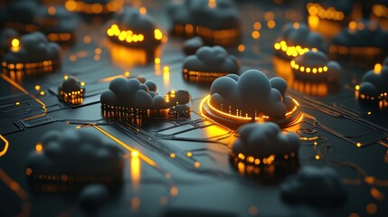 Poster - Cloud Computing Network with Glowing Circuits and Data Transfer