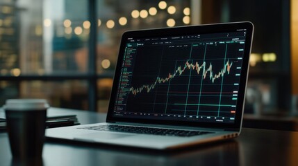 Poster - Laptop Displaying Stock Market Data with Green and Red Lines