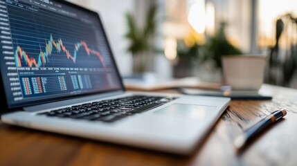 Poster - Laptop Displaying Stock Market Data with Blurred Background