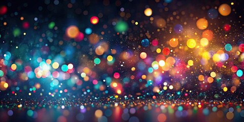 Wall Mural - Colorful particles floating in the air creating a beautiful bokeh effect on a dark background , sparkles