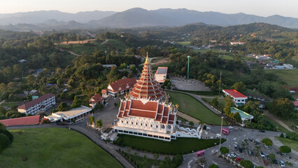 Wall Mural - Aerial view of the 9 floors Chinese pagoda located in Wat Huay Pla Kang temple in Chiang Rai province of Thailand.