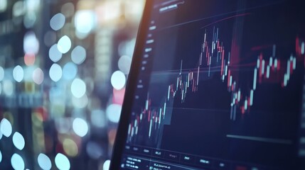Poster - Close-up of a Stock Market Graph Displayed on a Computer Monitor