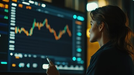 Poster - Woman Analyzing Financial Data on Computer Screen