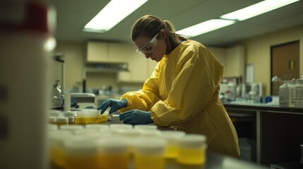 Poster - A Scientist in a Yellow Lab Coat Works with Test Tubes in a Lab