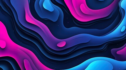 Abstract 3D paper cut background with blue, pink and purple colors on black.