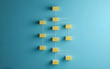Poster - A vibrant flowchart with yellow boxes on a turquoise background, showcasing a modern diagrammatic approach to information.