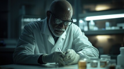 Poster - Senior Scientist Writing Notes in a Laboratory