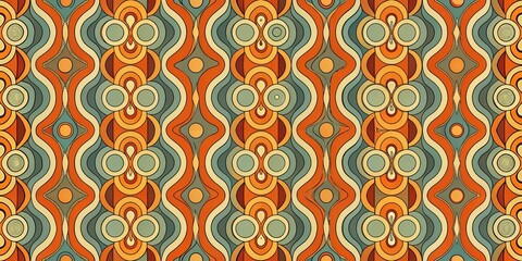 retro geometric seamless pattern with vibrant circles and waves