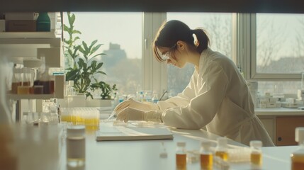 Poster - Female Scientist Working with Samples in a Lab