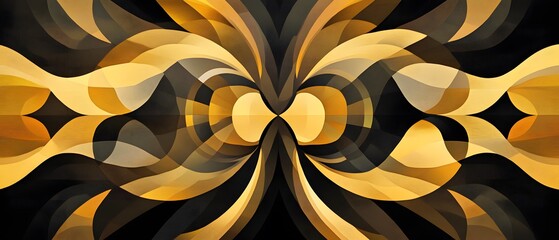 Poster - Vibrant abstract design featuring flowing shapes in golden hues on a dark background, perfect for modern art projects.