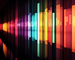 Poster - Vibrant graphic design featuring colorful bars creating a dynamic visual flow, ideal for music, art, and technology themes.