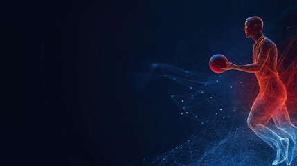 Poster - Energetic illustration of basketball player in motion, showcasing dynamic movement and vibrant colors. digital art captures essence of sports and athleticism
