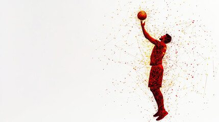 Poster - Energetic illustration of basketball player shooting ball, showcasing dynamic movement and vibrant colors. abstract design emphasizes athleticism and passion