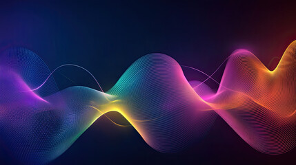 Poster - Futuristic digital abstract background showcasing vibrant waves of color, blending purple, blue, and orange hues in mesmerizing flow. Perfect for tech and design themes