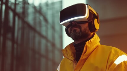 Poster - Man in a Yellow Jacket Experiencing Virtual Reality