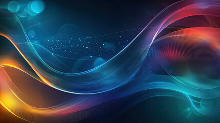 Poster - Vibrant digital abstract background with colorful flowing waves and light effects, creating dynamic and energetic atmosphere