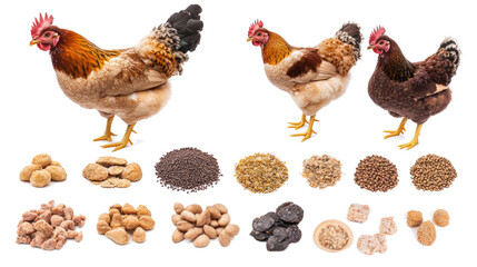 Poster - Chickens With Assorted Feed on Transparent Background Generative AI