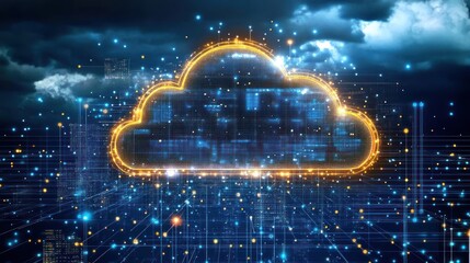 Poster - Digital Cloud Computing Network with Bright Lights and Lines
